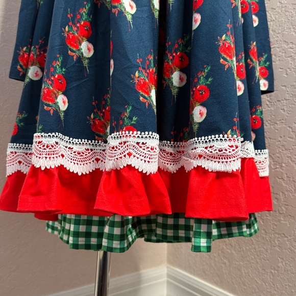 Only Little Once Holiday Floral Long Sleeve Dress with Red Accents - Picture 2 of 3